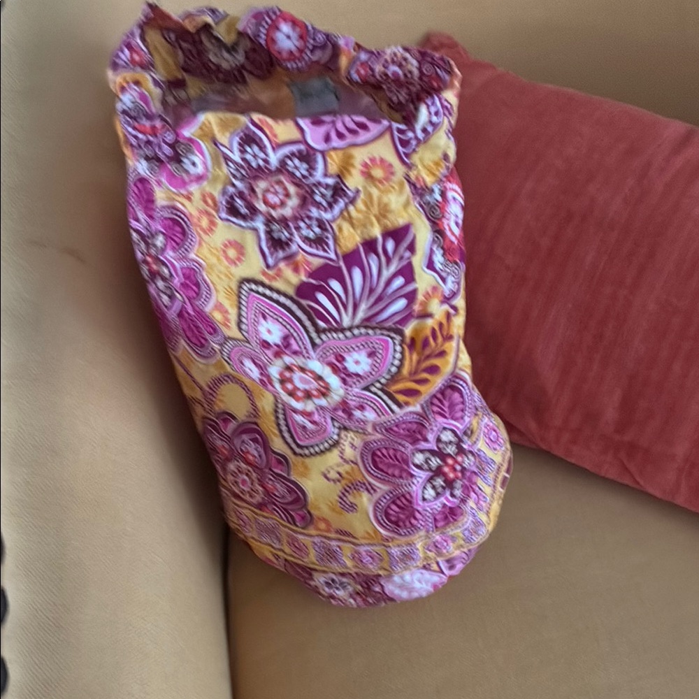 Quilted Floral Drawstring Travel Bag - Pink & Yellow